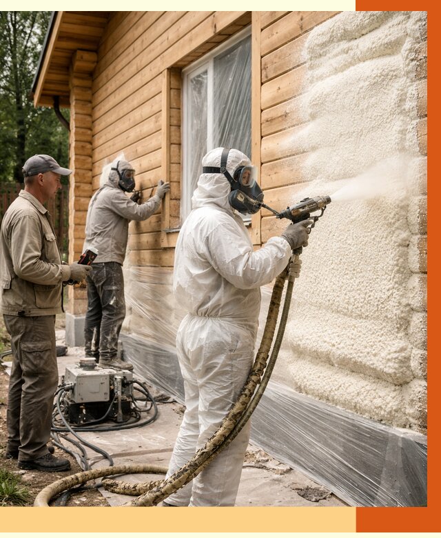 Утепление дома из бруса ППУ в Усть-Джегуте от 3897 руб/м2 под ключ | ТепломастерСтд