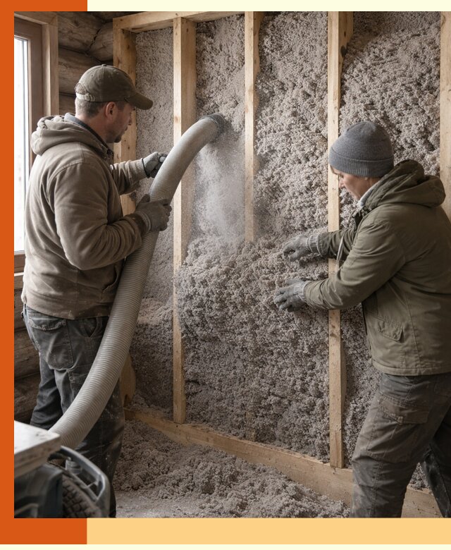 Утепление бревенчатого дома эковатой в Усть-Джегуте