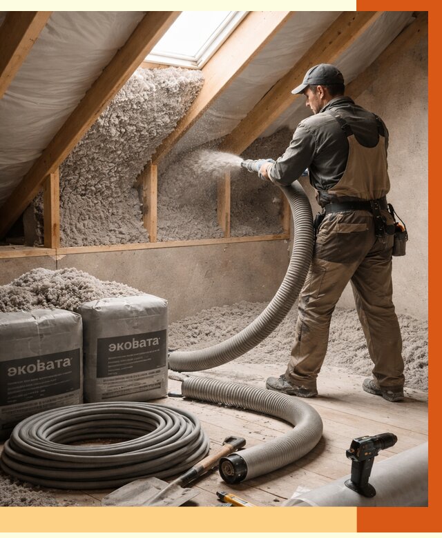 Утепление мансарды эковатой в Усть-Джегуте от 2227 руб/м2 — монтаж, задувка, цена | ТепломастерСтд