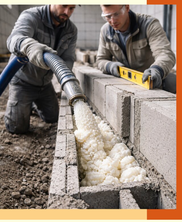 Заполнение колодцевой кладки ППУ в Усть-Джегуте от 4252 руб. за м2 | ТепломастерСтд