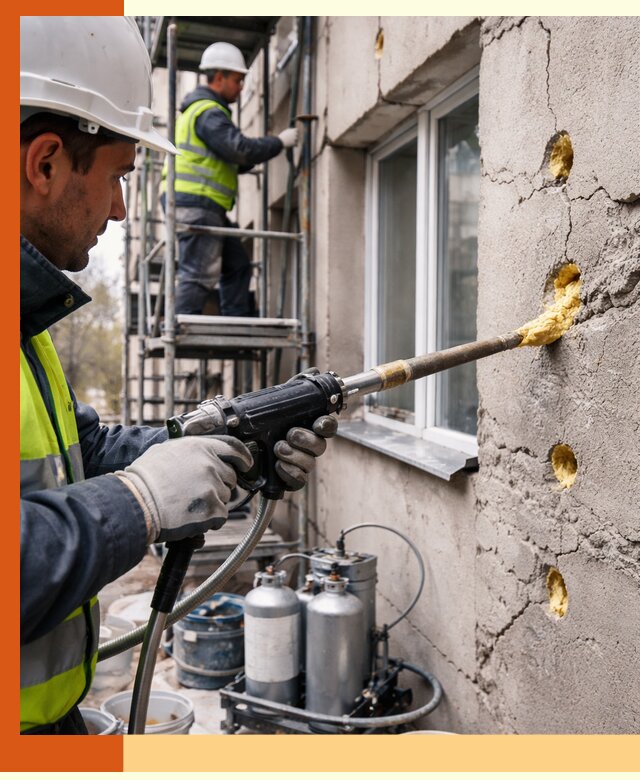 Заполнение пустот в фасаде и утепление стен в Усть-Джегуте