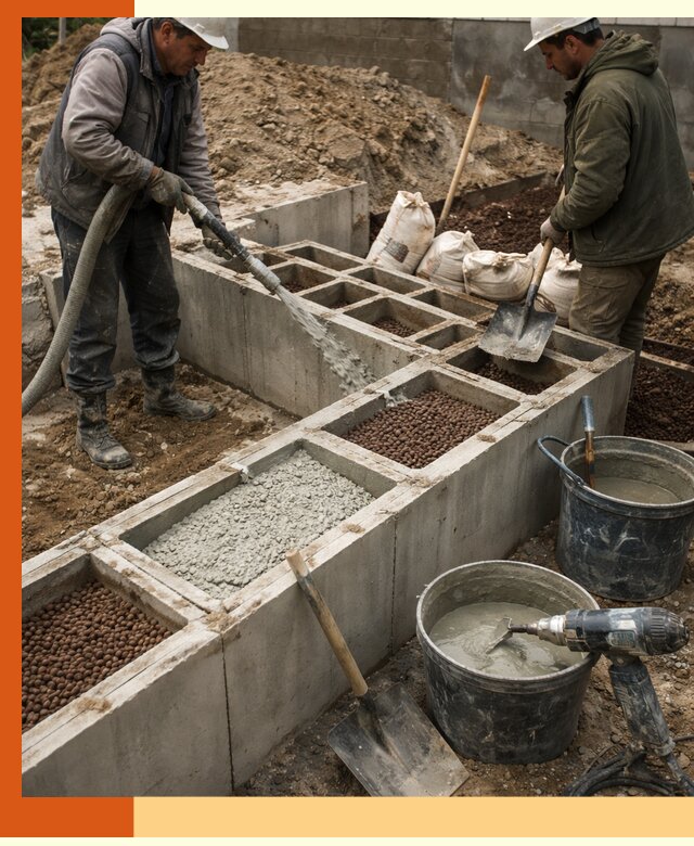 Заполнение полостей фундамента в Усть-Джегуте герметичным утеплением и повышением прочности