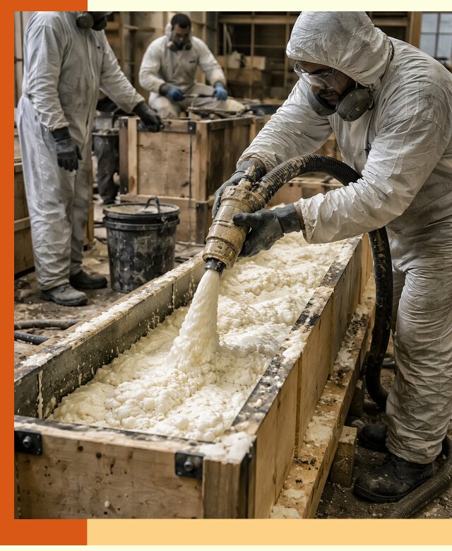 Заливка пенополиуретана в формы для утепления в Усть-Джегуте